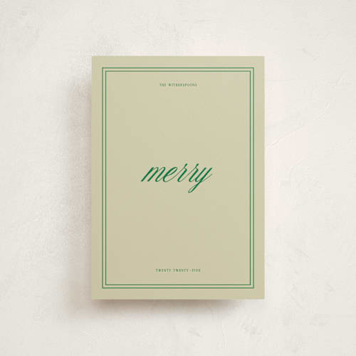 This is a emerald petite holiday cards with standard by Jen Ramsey called merry merry printing on signature in petite