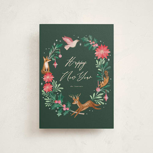 This is a forest petite holiday cards with standard by Vivian Yiwing called woodland wreath printing on signature in petite