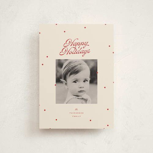 This is a cherry petite holiday cards with standard by Ellen Schlegelmilch called dainty dots printing on signature in petite