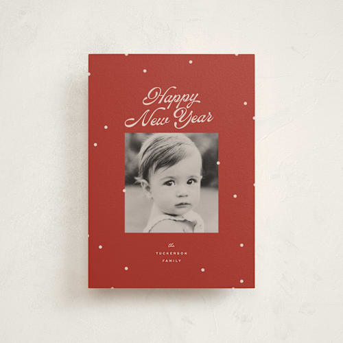 This is a poinsettia petite holiday cards with standard by Ellen Schlegelmilch called dainty dots printing on signature in petite