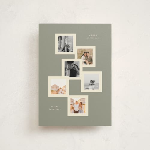 This is a sage petite holiday cards with standard by Lori Wemple called multi holiday printing on signature in petite