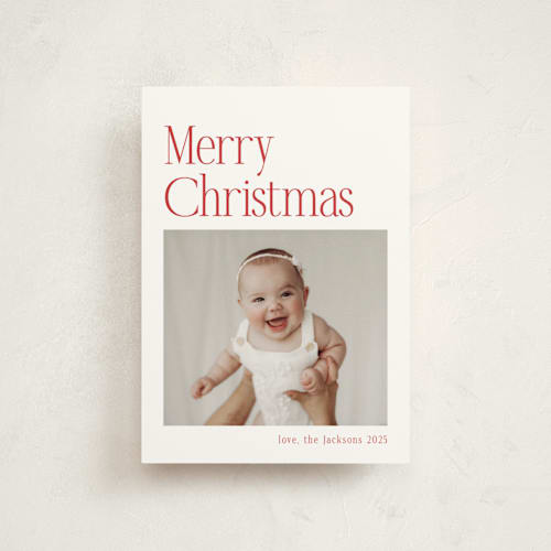 This is a santa suit petite holiday cards with standard by Nicole Walsh called modern serif printing on signature in petite