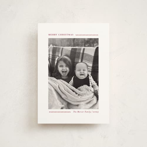 This is a candy cane petite holiday cards with standard by Allison Orszak called candy cane lines printing on signature in petite