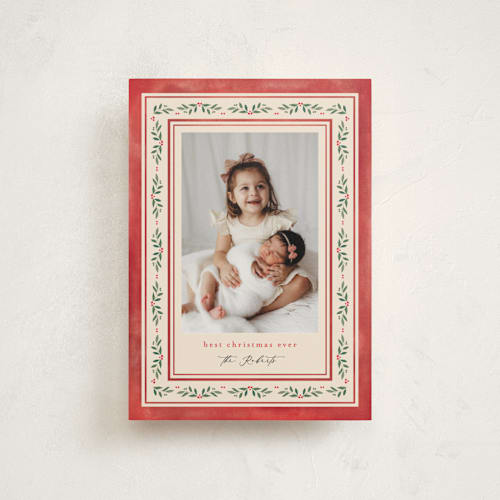 This is a holly berry petite holiday cards with standard by Mansi Verma called floral folk printing on signature in petite