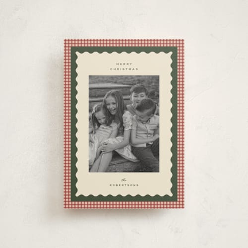 This is a cranberry petite holiday cards with standard by Ellen Schlegelmilch called gingham layers printing on signature in petite