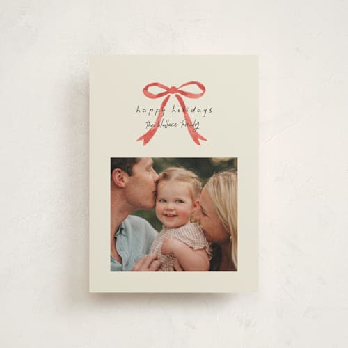 This is a peppermint petite holiday cards with standard by Laura Hankins called painted bow printing on signature in petite