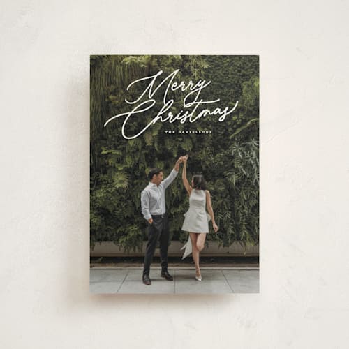 This is a snowfall petite holiday cards with standard by Melanie Kosuge called merry monoline printing on signature in petite