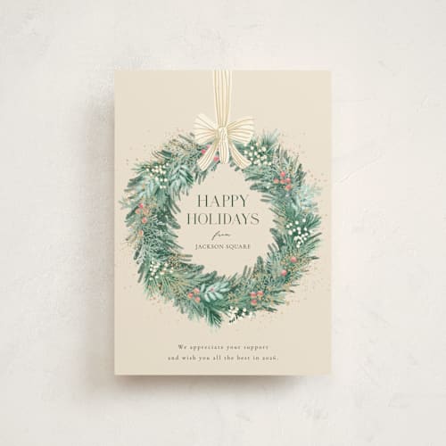 This is a vanilla petite holiday cards with standard by frau brandt called natural wreath printing on signature in petite