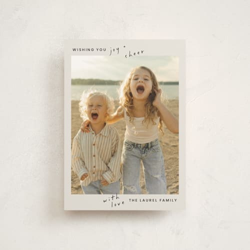 This is a smoke petite holiday cards with standard by taylorVdesign called joyful printing on signature in petite
