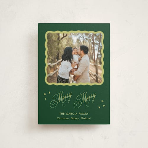 This is a forest petite holiday cards with standard by Lauren Jopling called squiggle and stars printing on signature in petite
