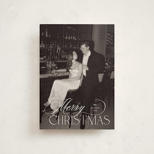 This is a snow petite holiday cards with standard by Design Lotus called holiday in type printing on signature in petite