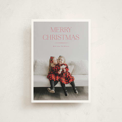 This is a peppermint petite holiday cards with standard by Stephanie Hawkes called red letter christmas printing on signature in petite