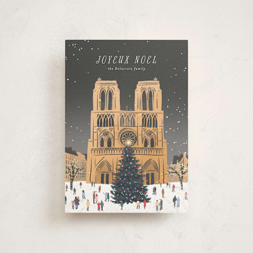 This is a slate petite holiday cards with standard by Jamie Alexander called notre dame printing on signature in petite