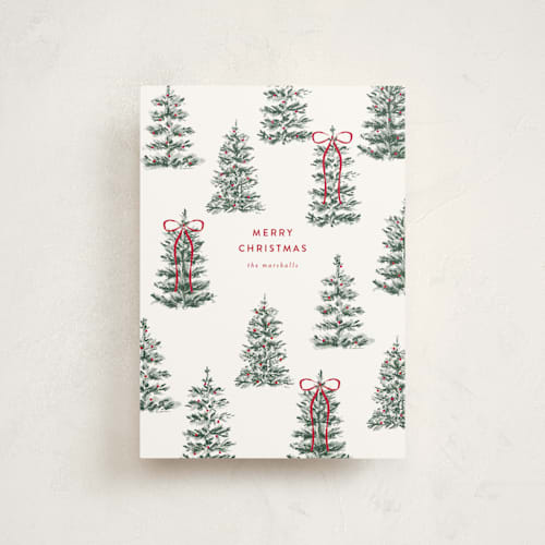 This is a snow petite holiday cards with standard by Angela Garrick called festive forest printing on signature in petite