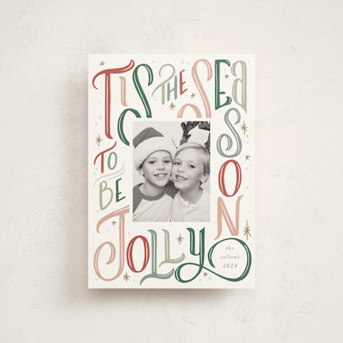 This is a classic christmas postcards with standard by Leah Bisch called jolly season printing on signature in postcard