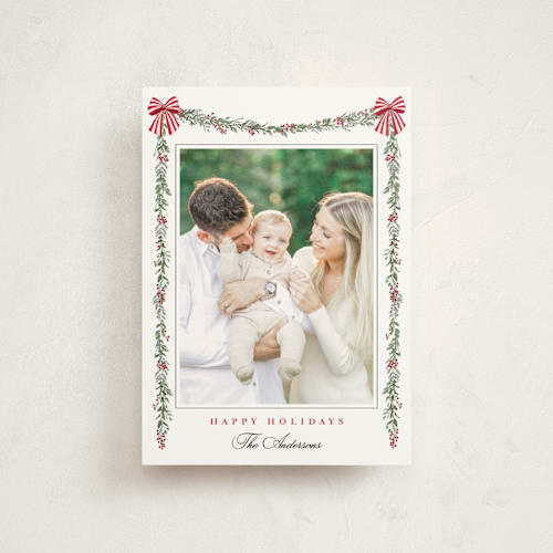 This is a candy cane christmas postcards with standard by Susan Moyal called holly & bows printing on signature in postcard