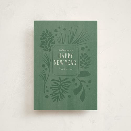 This is a wintergreen christmas postcards with standard by Jennifer Wick called pines and pinecones printing on signature in postcard