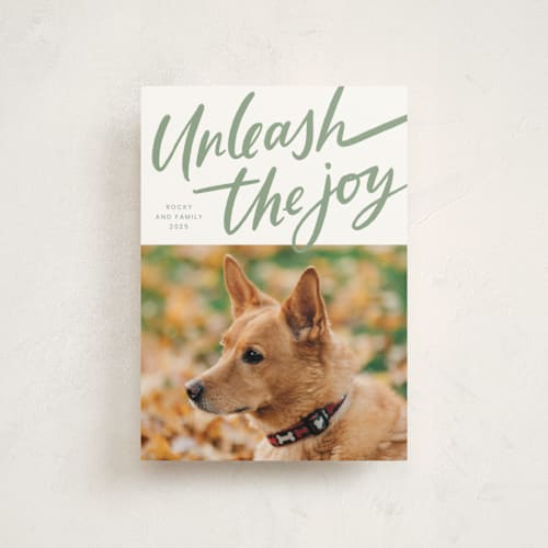 This is a spruce christmas postcards with standard by Erin German called unleash the joy printing on signature in postcard