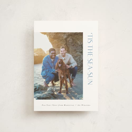 This is a sea spray christmas postcards with standard by Corinne Malesic called tis the sea-sun printing on signature in postcard