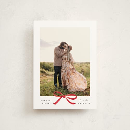 This is a crimson christmas postcards with standard by Olivia Kanaley Inman called crimson bow printing on signature in postcard