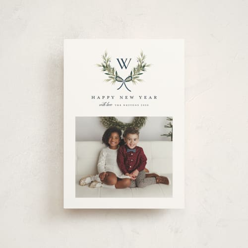 This is a midnight christmas postcards with standard by Melanie Kosuge called monogram wreath printing on signature in postcard