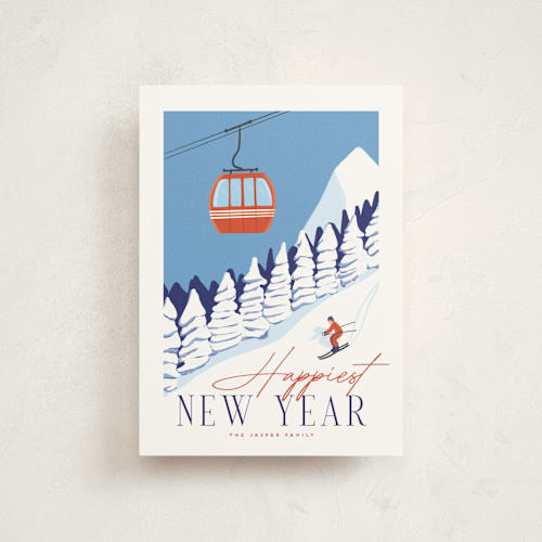 This is a sky christmas postcards with standard by Kaydi Bishop called vintage ski poster printing on signature in postcard