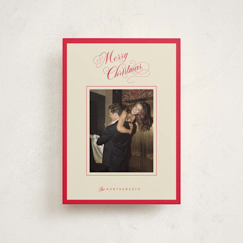 This is a poinsettia christmas postcards with standard by Jen Ramsey called christmas elegance printing on signature in postcard