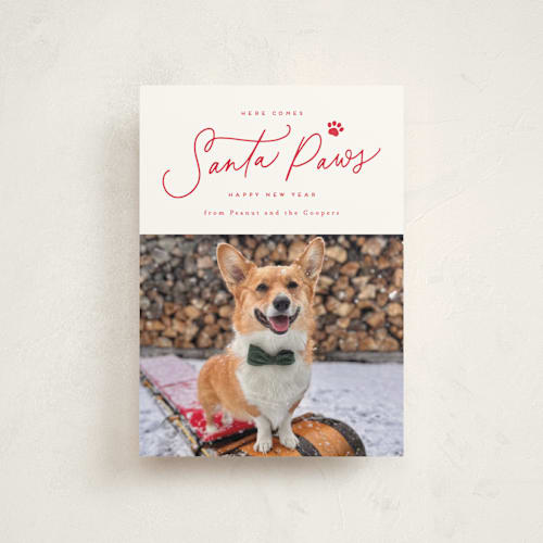 This is a cherry christmas postcards with standard by Everett Paper Goods called here comes santa paws printing on signature in postcard