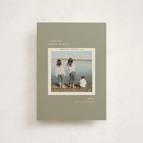 This is a sage christmas postcards with standard by Sarah Brown called vacation snapshot printing on signature in postcard