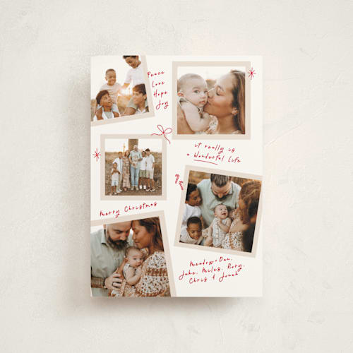 This is a poinsettia christmas postcards with standard by Owl and Toad called personal note printing on signature in postcard