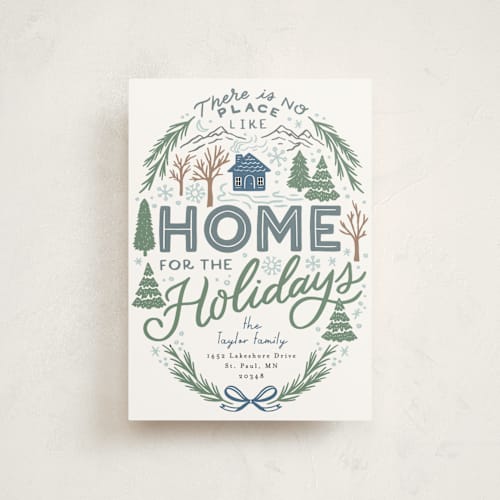 This is a pond christmas postcards with standard by Alethea and Ruth called home for the holidays woods printing on signature in postcard