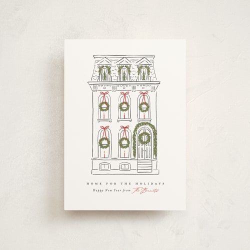 This is a snowfall christmas postcards with standard by Susan Zinader called home for the holidays printing on signature in postcard