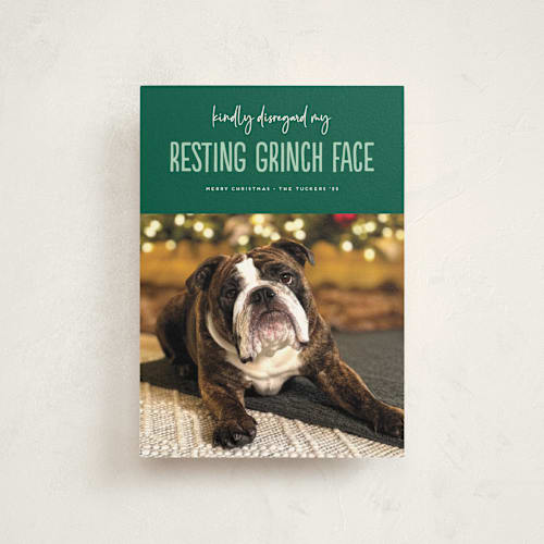 This is a noble fir christmas postcards with standard by Erica Krystek called grinch face printing on signature in postcard