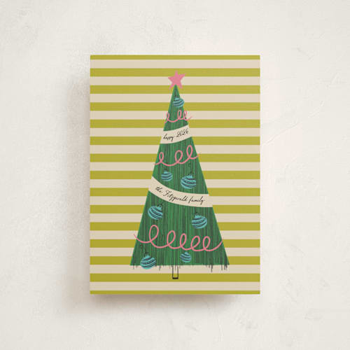 This is a lime christmas postcards with standard by Heather Schertzer called pencil tree printing on signature in postcard
