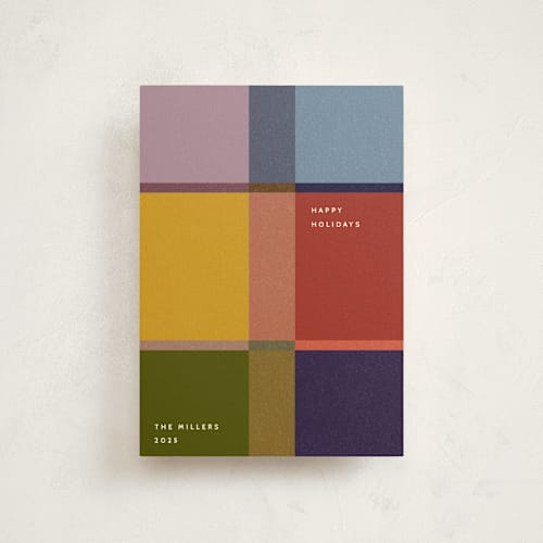 This is a stocking christmas postcards with standard by Sumak Studio called colorful check printing on signature in postcard