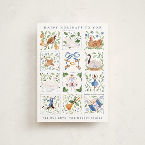 This is a goose egg christmas postcards with standard by Sarah Knight called 12 days of christmas stamps printing on signature in postcard