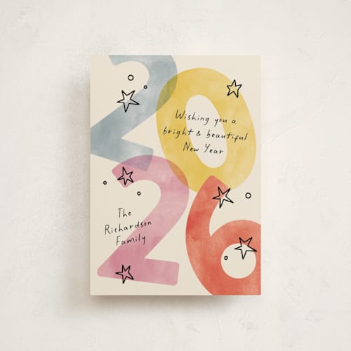 This is a party christmas postcards with standard by Pixel and Hank called new year stars printing on signature in postcard