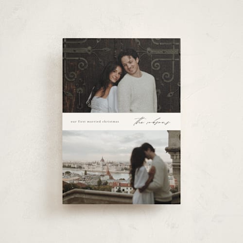 This is a snow christmas postcards with standard by Stacey Meacham called minimal merry printing on signature in postcard