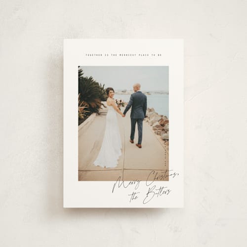 This is a snow christmas postcards with standard by Orasie called merriest together printing on signature in postcard