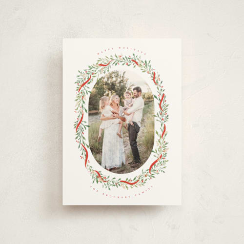 This is a cranberry christmas postcards with standard by Erin L. Wilson called juniper garland printing on signature in postcard