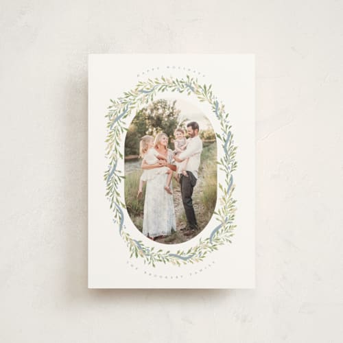 This is a snow christmas postcards with standard by Erin L. Wilson called juniper garland printing on signature in postcard