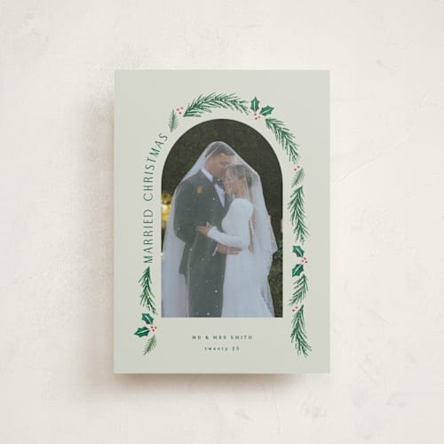 This is a sage christmas postcards with standard by Hooray Creative called a married christmas printing on signature in postcard