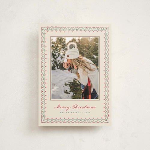 This is a wreath christmas postcards with standard by letterfix called scallop trim printing on signature in postcard