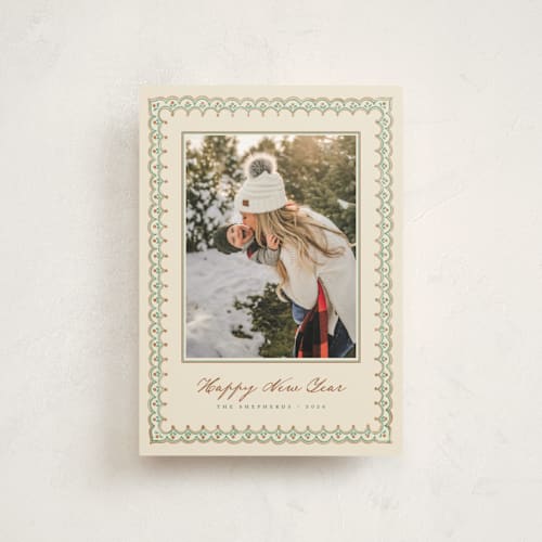 This is a pine christmas postcards with standard by letterfix called scallop trim printing on signature in postcard