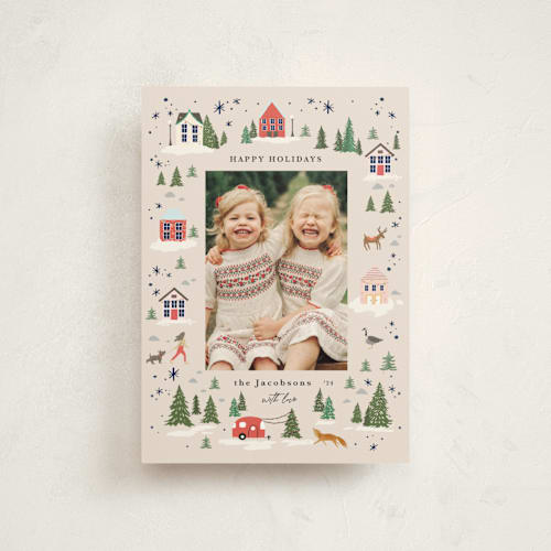 This is a taffy christmas postcards with standard by Hannah Williams called vintage woodland holiday printing on signature in postcard