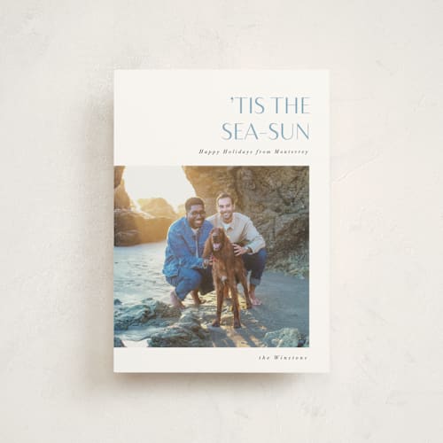 This is a sea spray christmas postcards with standard by Corinne Malesic called tis the sea-sun printing on signature in postcard