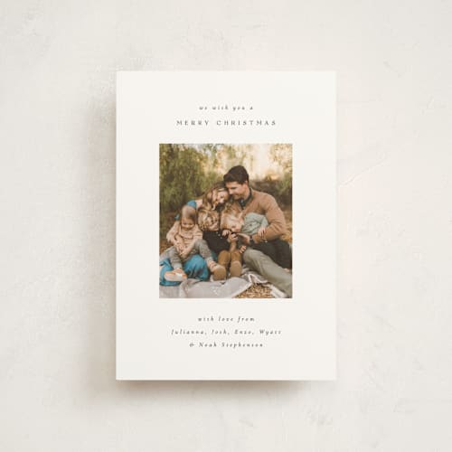 This is a snow christmas postcards with standard by Emily Sabol Goss called timeless holiday printing on signature in postcard