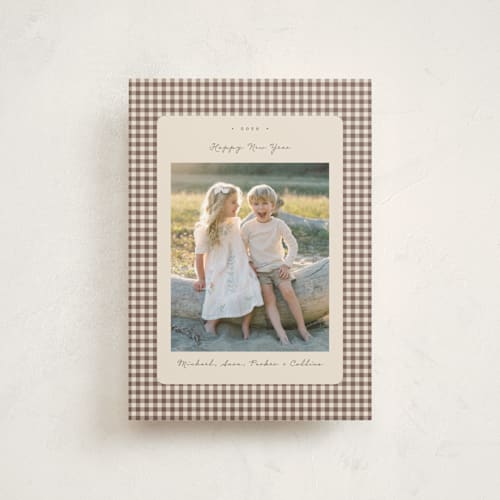 This is a gingerbread latte christmas postcards with standard by Emily Betts called gingham vintage printing on signature in postcard