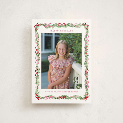 This is a candy cane christmas postcards with standard by Sarah Knight called boughs of bows printing on signature in postcard
