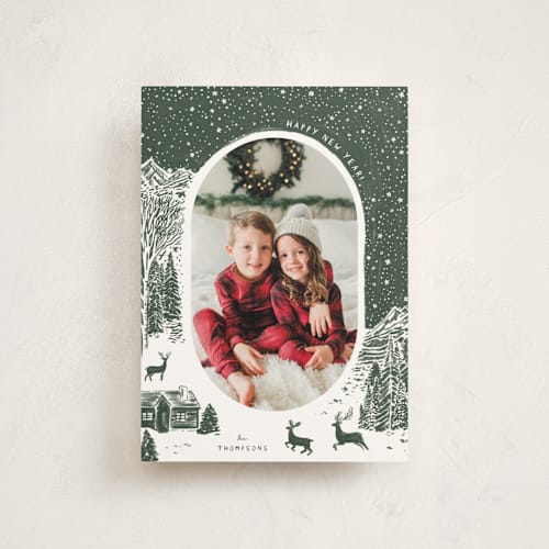This is a pine christmas postcards with standard by Jenna Holcomb called cabin in the woods printing on signature in postcard